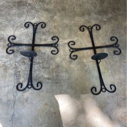 Set Of Two  Iron Candle Crosses 
