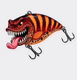 4” Angry Red Craw Crankbait Lure Sticker Bass Mouth Fishing Decal Boat Tackle