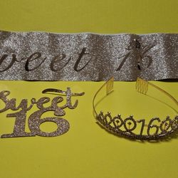 Sweet 16 Gold Sash And Tiara