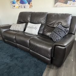 Electric reclining leather couch