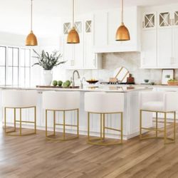 LUE BONA 27" H Counter Height Bar Stools Set of 4, Modern Barrel Counter Stools with Backrest and Ar