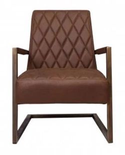 Brown and Diamond Stitching Upholstered Chair with Metal Frame