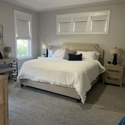  All For Sale!  Bed, Dresser, Nightstands, Desk, Bench, Wall Pic, Lamps, Headboard and adjustable frame