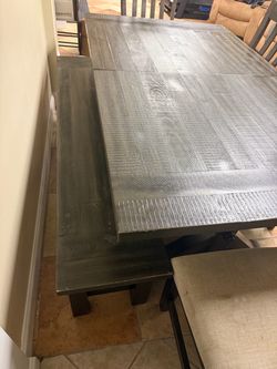 Gray Wood Dining Table with Bench