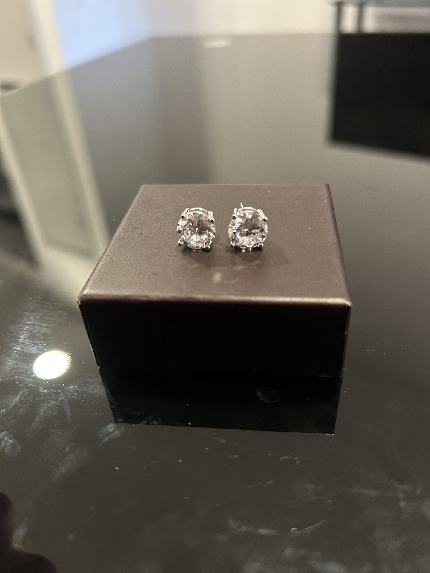 New Sterling Silver Stamped 925 Round 9MM Diamond Stud Earrings
