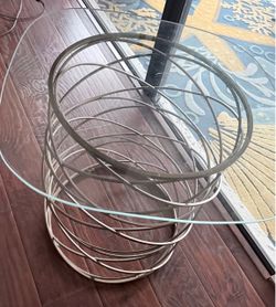 Round Glass Top Side Table with Spiral Metal Base