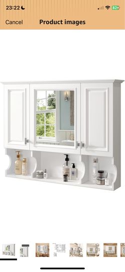 Bathroom Wall Cabinet with Mirror with 3 Doors and Adjustable Shelf