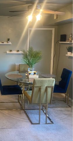 Four piece living room set, dining table and chairs