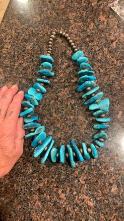 Beautiful (1 pound turquoise and silver beed Native American necklace crazy heavy