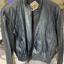 Vintage Navy Blue Leather Jacket