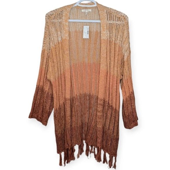 Maurices Sunset Ombre Fringe Open Front Crochet Cardigan