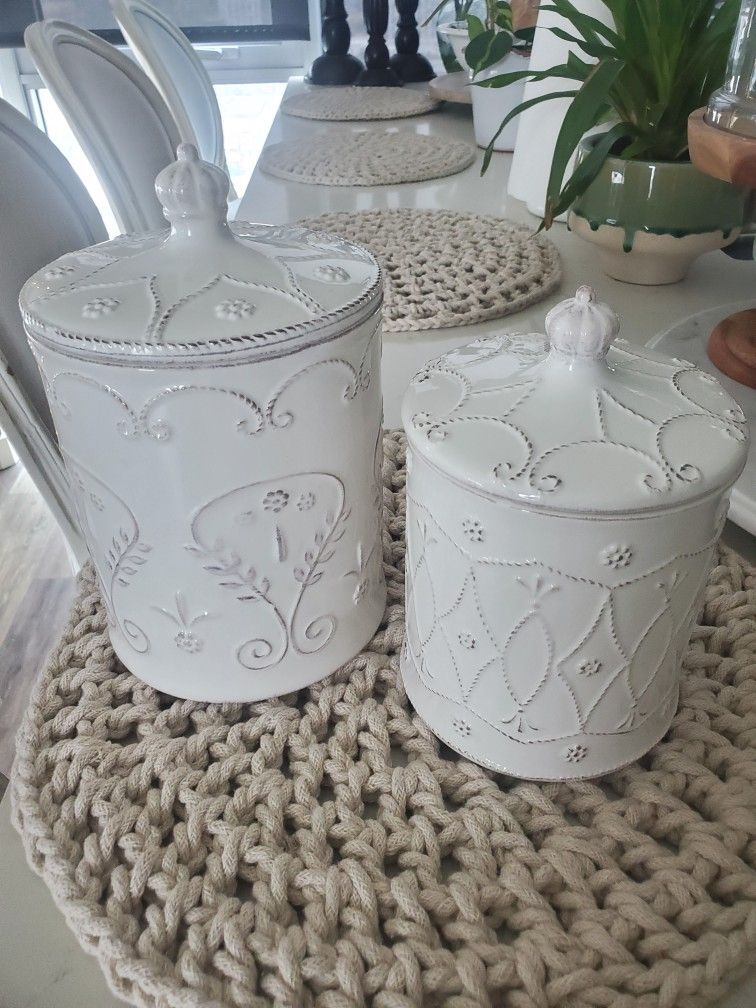 Cracker Barrels Vintage White Canister Set Of 2