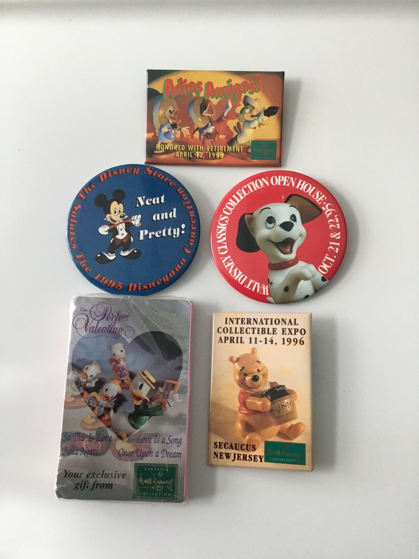 Vintage Disney Collection Pins And Cassette Tape