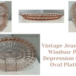 Vintage Jeannette Windsor Pink Depression Glass Oval Platter 