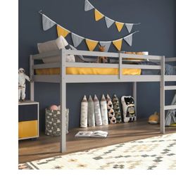 Twin Bed, Twin Loft Bed, Wood Gray , No Mattress