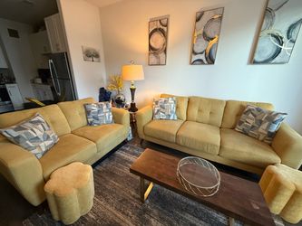 Yellow Fabric Sofa and Loveseat Set