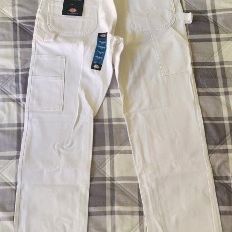 Men’s Size 36 * 30 Dickies Relaxed Fit  Men's White Utility Painter Pants featuring a hammer loop and multiple tool pockets