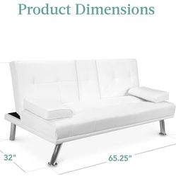 Whte futon with cup holders