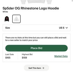 Sp5der White Rhinestone Web Hoodie – Size S