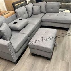 3-Pc Sectional Sofa Ottoman With Storage 