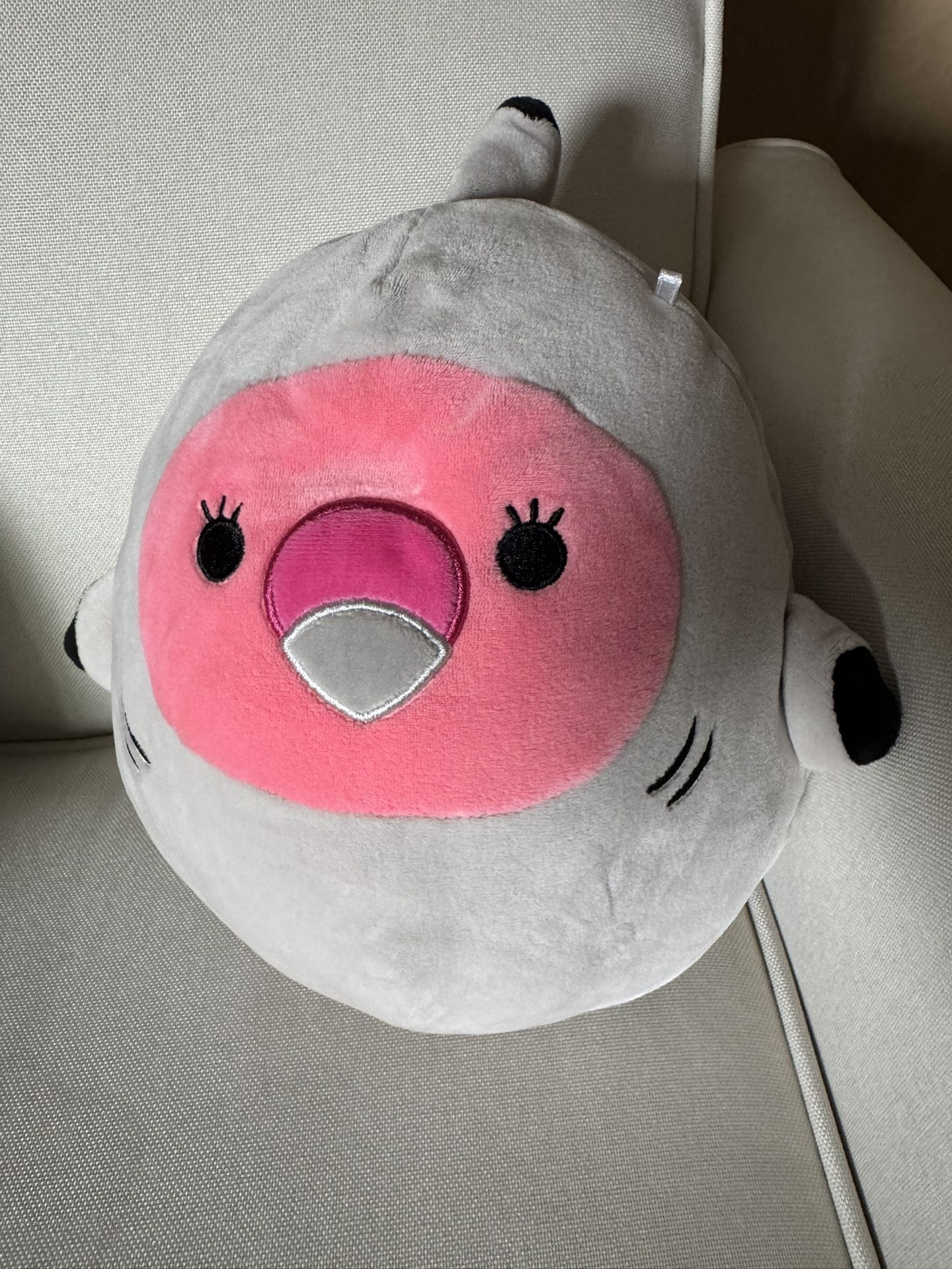 COOKIE THE PINK FLAMINGO in Gordon Shark Costume, Squishmallow 8" Plush