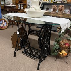 Antique Singer Base Glass Top Table