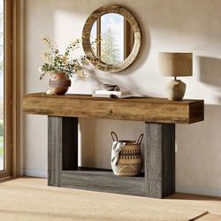 Rustic Brown 63" Console Table with Storage Shelf