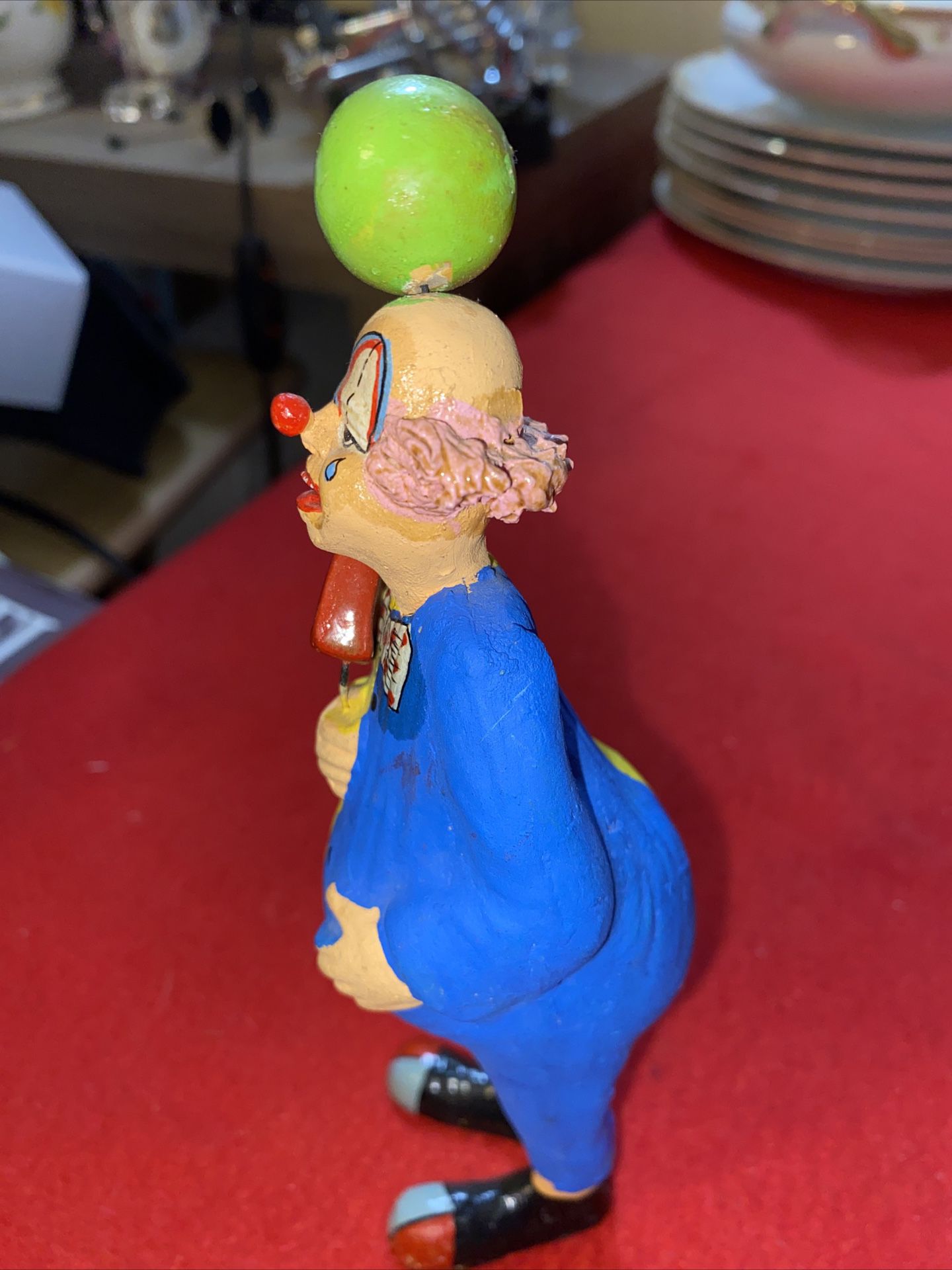 Clown ~ 7" Ceramic Colorful Balancing A Ball On His Head