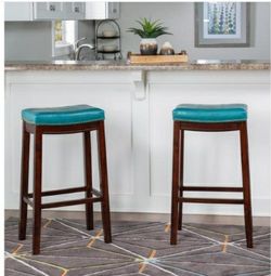 Claride 32 In. Blue Cushioned Bar Stool (Set Of 2)