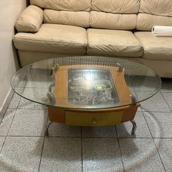 modern coffee table wood and glass, with draw