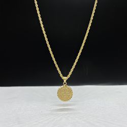 14k Solid Rope Chain And SAN Benito charm , necklance gold pendant