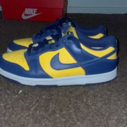 Yellow And Dark Blue Michigan Dunks Lows 