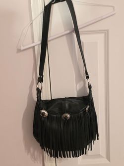 LEATHER PURSE, WITH FRINGE: Biker Style, Western, Unique, Vintage, etc. Very Secure: Zipper Across Top. Lightweight too.