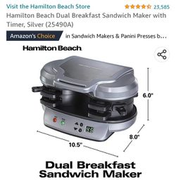 Hamilton Beach Dual Breakfast Sandwich Maker with Timer, Silver (25490A)