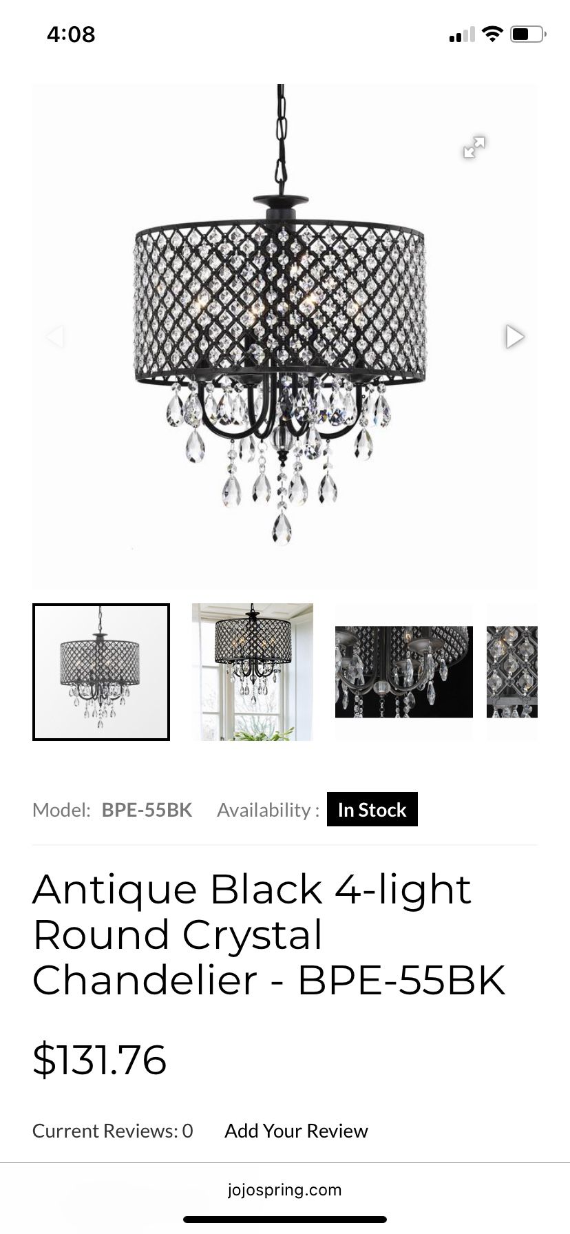 Antique Black 4 light Round Crystal Chandelier