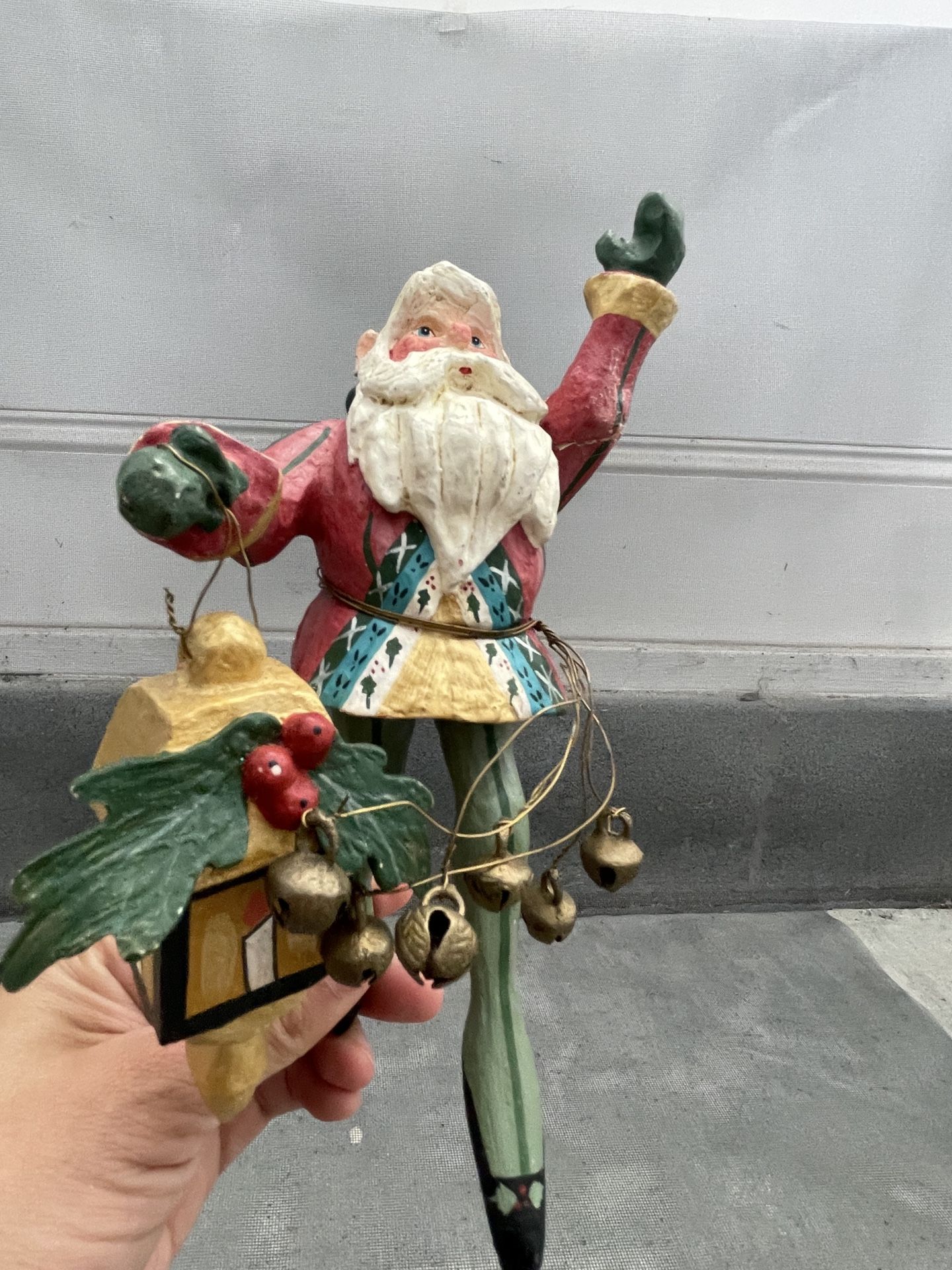 Vintage House of Hatten Santa Elf Christmas Ornament 1988 Lantern & Bells