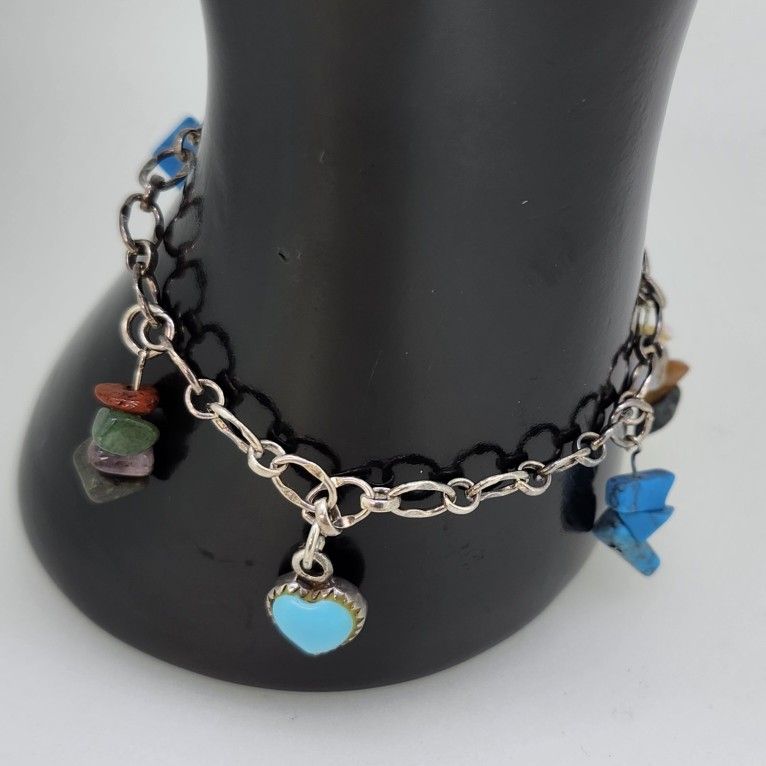 Southwestern Sterling and Turquoise Vintage Charm Bracelet