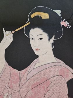 Rare Fine Silk-Cord Tapestry Wall Art - Captivating Asian Woman (25.5" x 30.5")