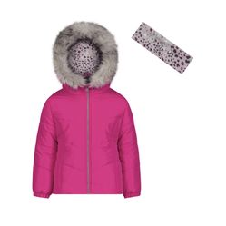 Big Girls Coat with Faux Fur Trim and Fleece Headband Set