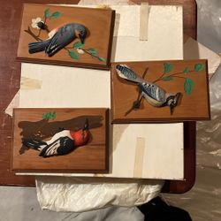 vintage wooden Birds plaque,