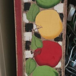 Apples Painted Onold Board W Wire Hanger