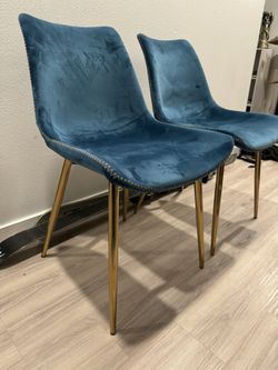 Pair Of Blue Velvet And Gold Chairs Nice
