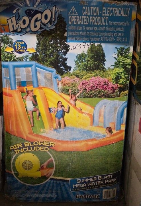 ✨️NEW $320 W3749 H20GO Summer Blast Mega Water Park Air Blower 13Ft Slide NEw Z118