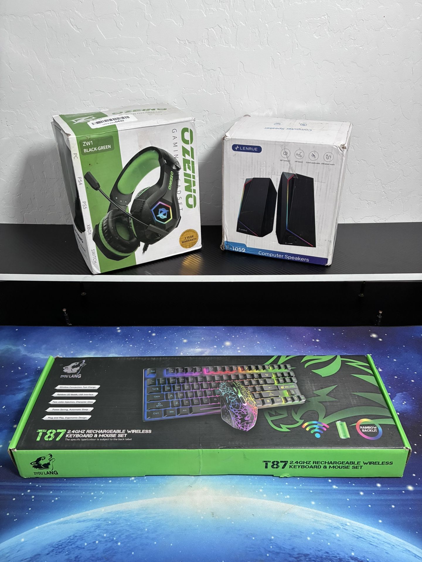 Gaming Set Bundle, Colors - Black, Green, White 