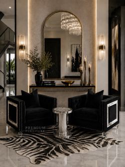 Black Velvet Mirrored Trim 🛋️🖤 LIVING ROOM SET