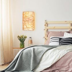 Arturesthome 2-Lights Rustic Wall Lamps, Retro Bohemian Sconce Lights, Natural Rattan Woven Lampshade For Bedside House Reading Living Room Bedroom Ki