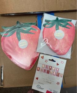 Strawberry Party Supplies Set – Plates, Napkins & Banner