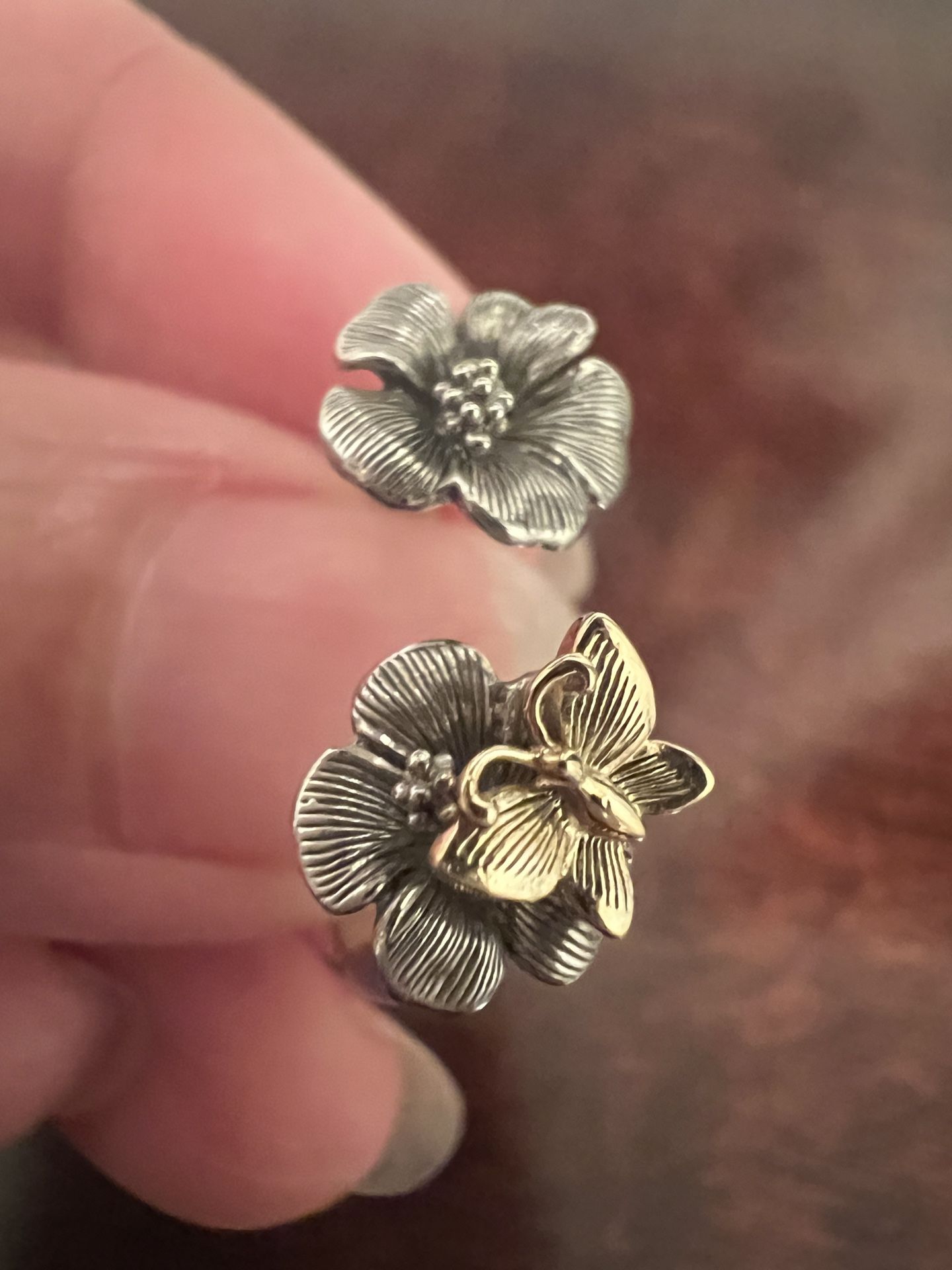 beautiful sterling silver flower butterfly cuff ring