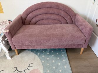 Pink Fabric Loveseat with Arched Back