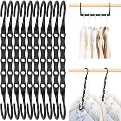 HOUSE DAY Black Magic Space Saving Hangers, Premium Smart Hanger Hooks, Sturdy Cascading Hangers with 5 Holes for Heavy Clothes